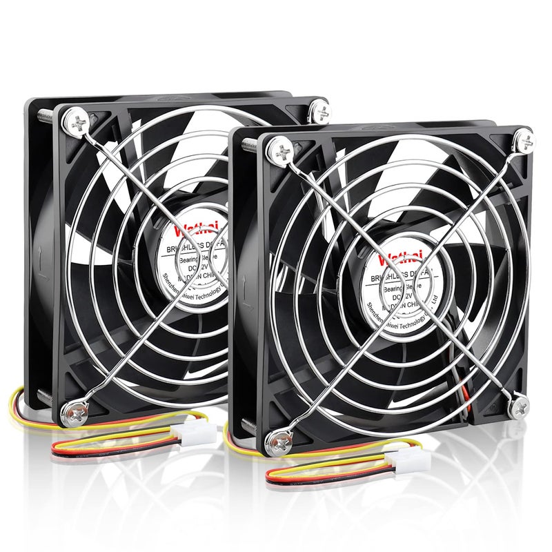Wathai 12V 92mm 92x25mm DC Brushless Cooling Fan 3Pin High Perfomance for Computer case, Wine Fridge, Inverter DIY Ventilation Exhaust Projects 2 Pack - Image 1